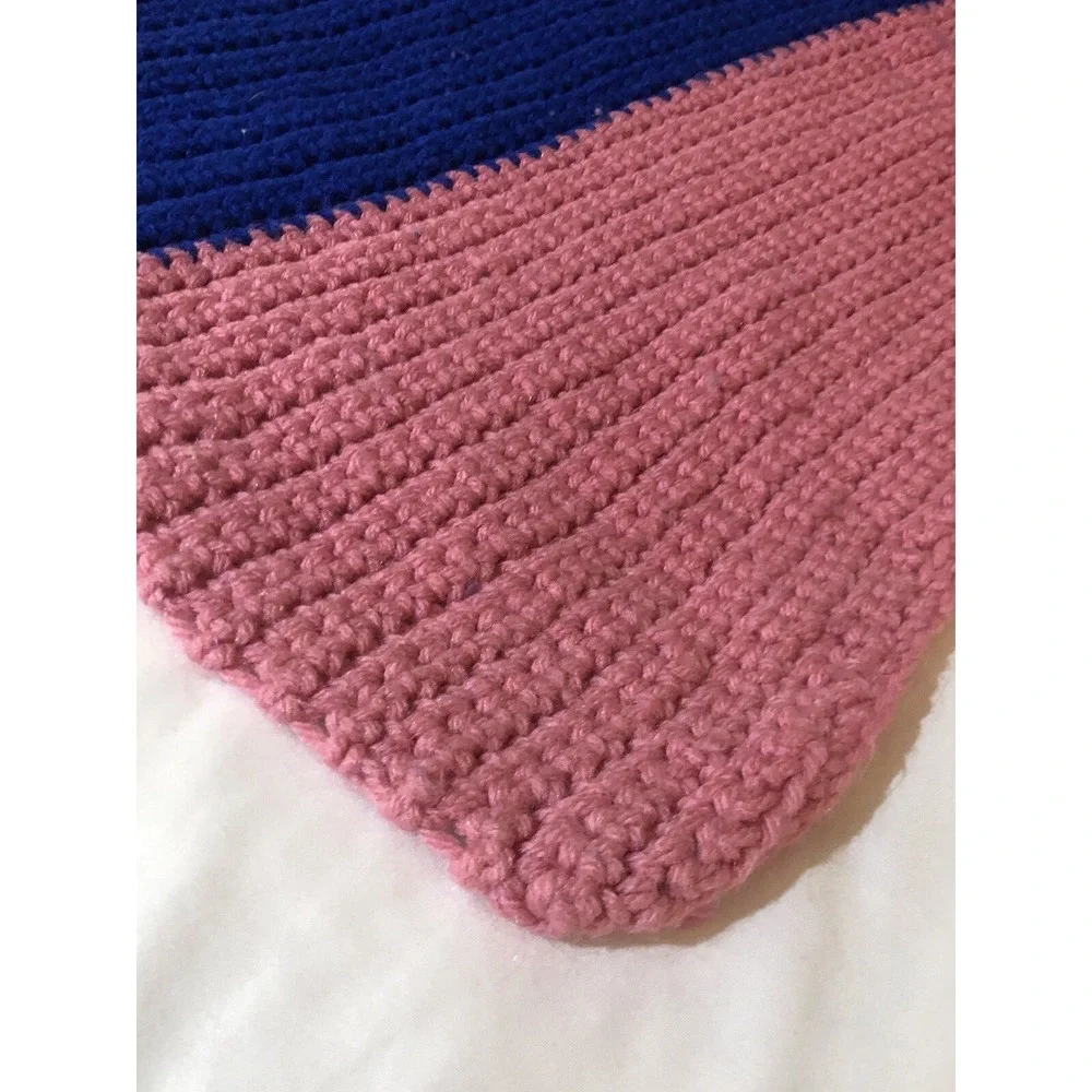 Four toned Stripes Pretty Pink Blue Vintage Afghan Cozy Couch‎ Throw Blanket